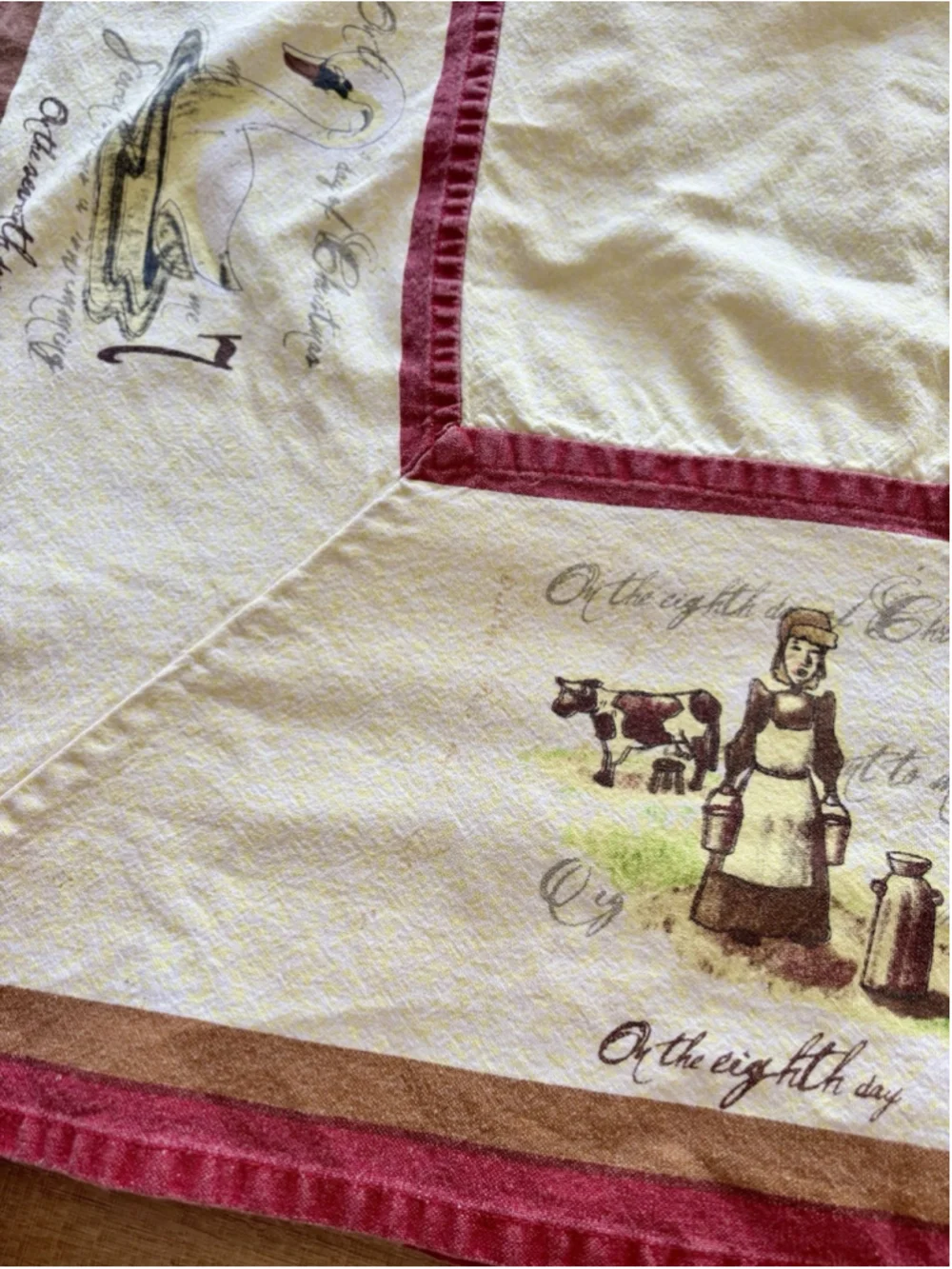 Vintage Williams Sonoma 12 Days of Christmas Tablecloth Retired Red Border